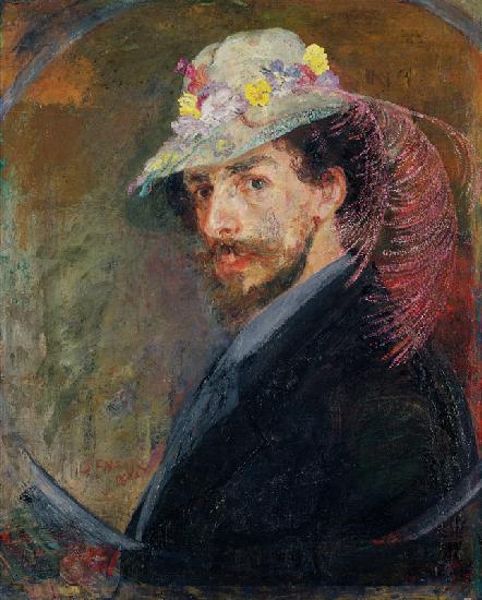 Selbstporträt in einem Hut mit Blumen, 1883 1883