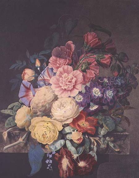 Hollyhocks and roses von James Hewlett