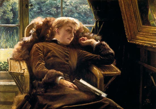 Reverie: Mrs.Newton reclining in a chair von James Jacques Tissot