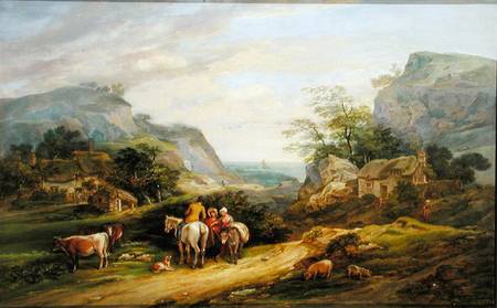 Landscape with figures and cattle von James Leakey
