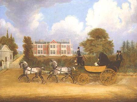 A Barouche drawn by Four Greys passing a Jacobean Mansion von James Pollard