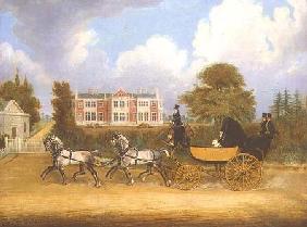 A Barouche drawn by Four Greys passing a Jacobean Mansion 1830