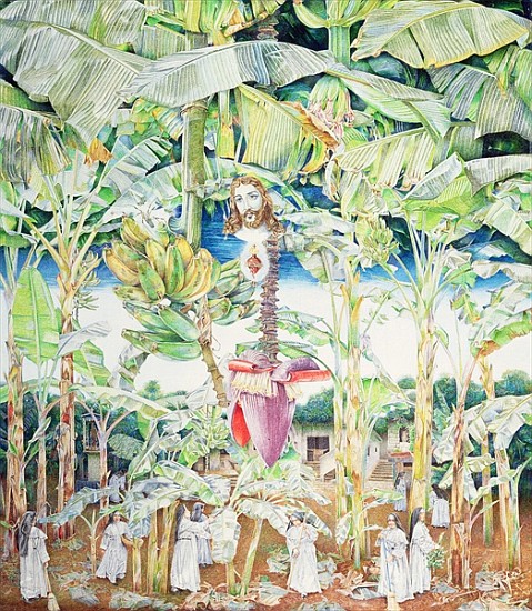 Miraculous Vision of Christ in the Banana Grove, 1989 (oil on canvas)  von  James  Reeve