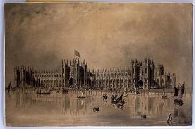 Perspective drawing of the artist's proposed new Houses of Parliament 1835  & in