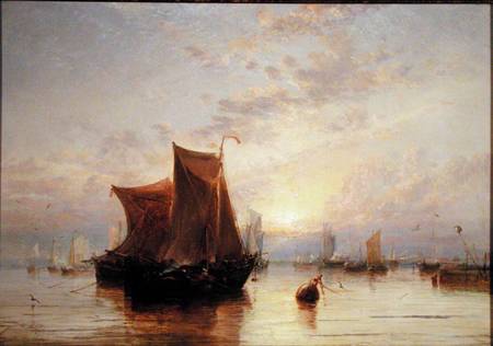 Dutch Boats Becalmed at Sunrise von James Webb