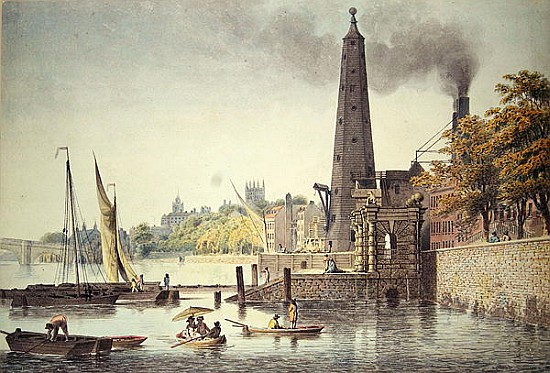 York Buildings, looking towards Westminster, with a View of the Water Tower von James Peller Malcolm