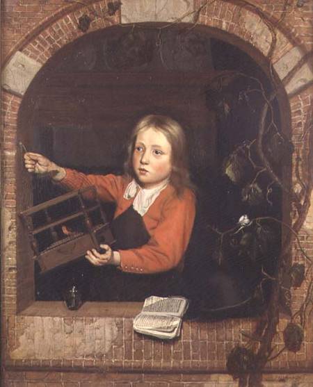 Young Boy with a Birdcage (panel) von Jan Adriansz van Staveren