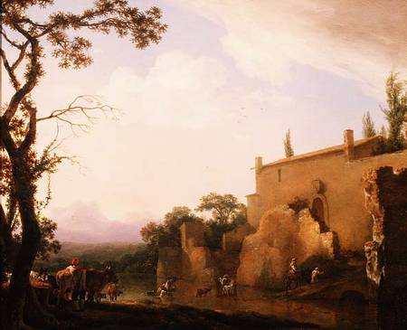 Italianate landscape with figures fording a stream von Jan Asselyn