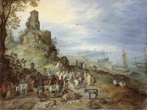 Coastal Landscape with the Calling of St. Peter and Andrew von Jan Brueghel d. Ä.
