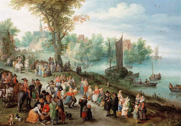 Dorflandschaft mit Selbstbildnis von Jan Brueghel d. Ä.