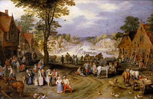 Dorfstraße mit Kanal von Jan Brueghel d. Ä.