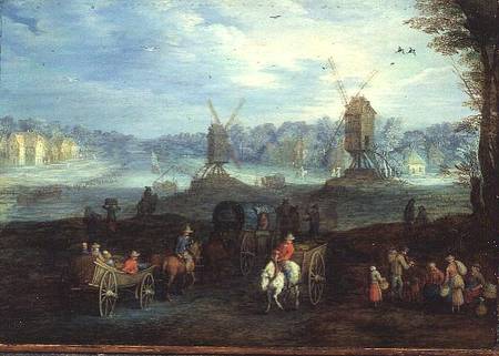 Landscape with Windmills (panel) von Jan Brueghel d. Ä.
