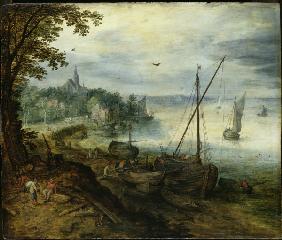 Flußlandschaft mit Holzhackern 1608