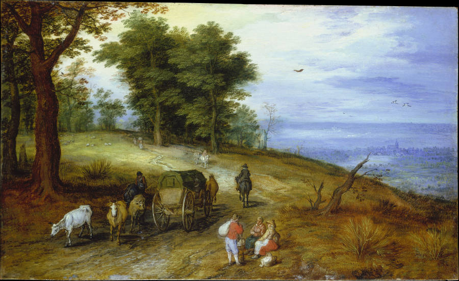 Waldige Landschaft mit Figuren von Jan Brueghel d. Ä.