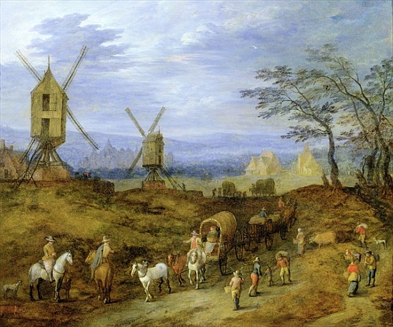 Landscape with Travellers near Windmills von Jan Brueghel d. J.