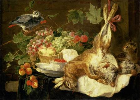 Still Life with Hare, Fruit and Parrot von Jan Fyt