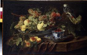 Stilleben mit Früchte und Papagei 1645