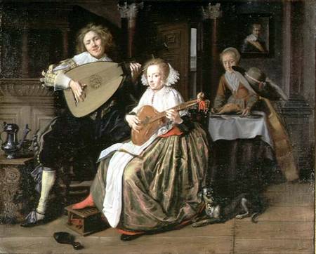 A Young Man Playing a Theorbo and a Young Woman Playing a Cittern von Jan Miense Molenaer
