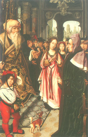 Die Disputation der hl. Katharina (Linker Flügel eines Triptychons) von Jan Provost