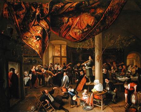 A Village Wedding Feast with Revellers and a dancing Party von Jan Steen