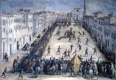 A Game of Football in the Piazza Santa Maria Novella, Florence von Jan van der Straet