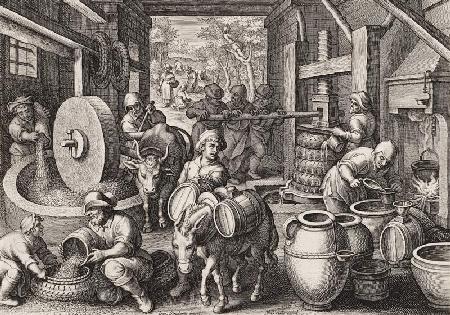 The Production of Olive Oil, plate 13 from 'Nova Reperta' c.1600