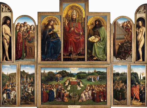 Genter Altar - Die Verehrung des mystischen Lammes (Totale) von Jan van Eyck