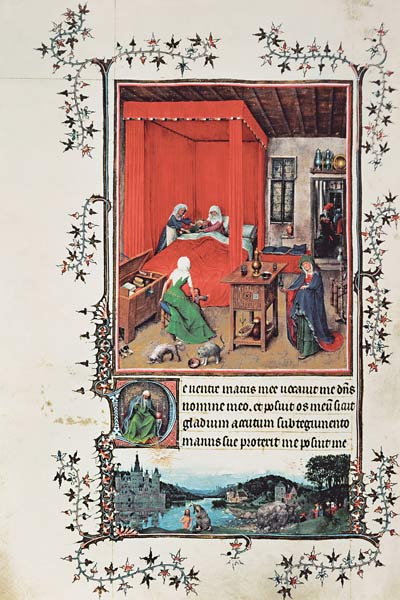 f.93v The Birth of John the Baptist and the Baptism of Christ, from the 'Hours of Milan', 1422 von Jan van Eyck