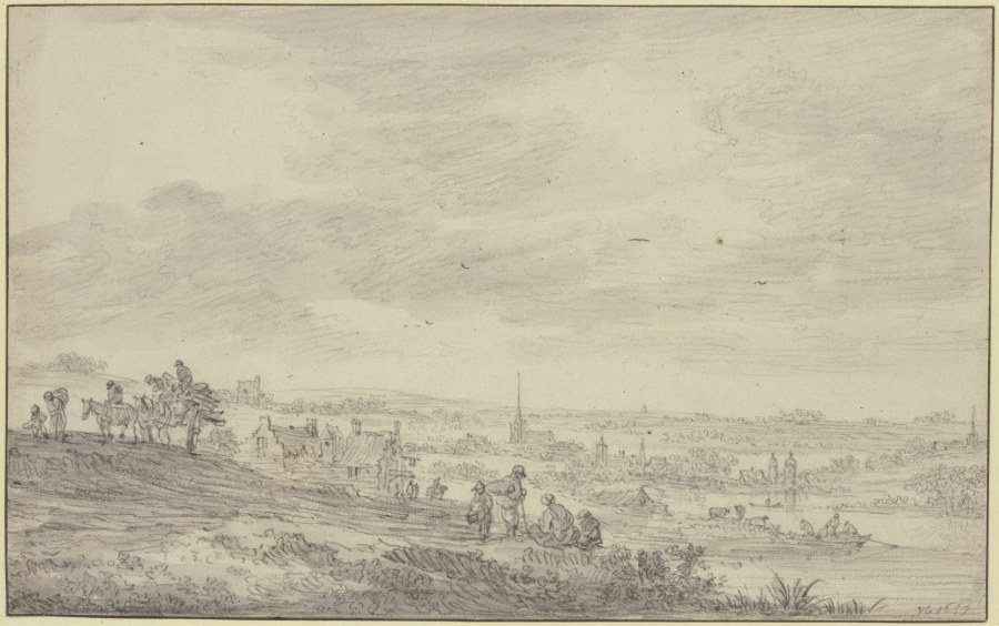 Blick über eine weite Landschaft mit Kirchturm von Jan van Goyen