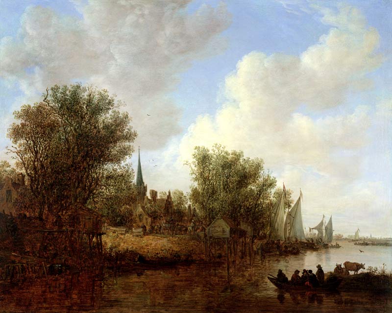 River scene with a View of Overschie von Jan van Goyen