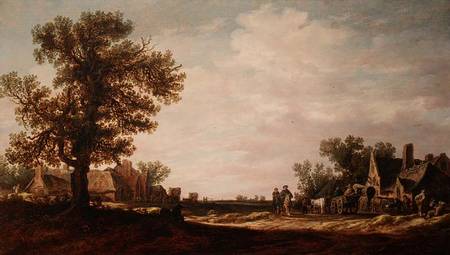 Village Scene with Horses and Carts von Jan van Goyen