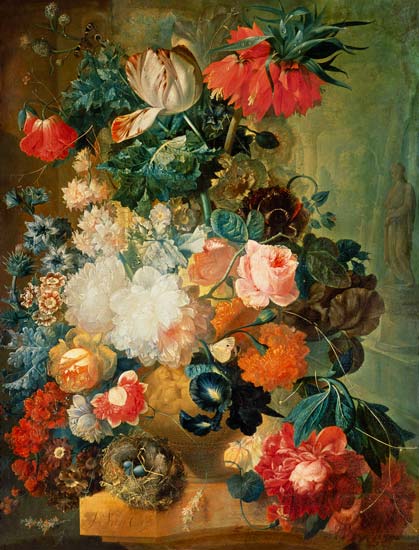 Flowers in a Vase with a Bird's Nest von Jan van Os