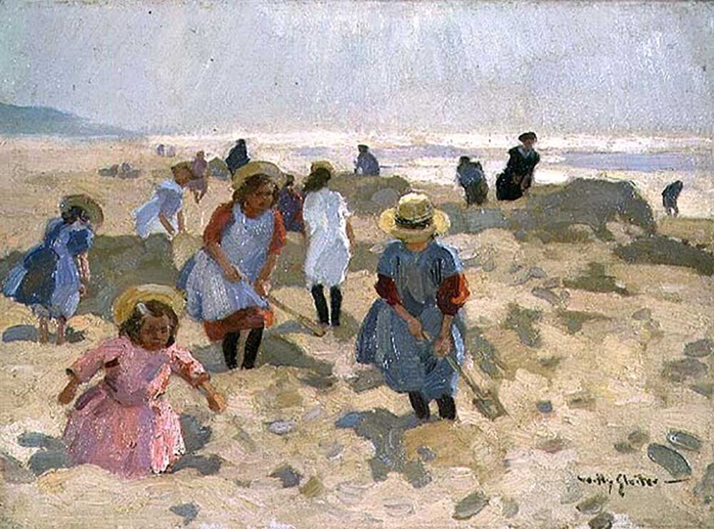 Kinder spielen am Strand von Jan Willem Sluiter