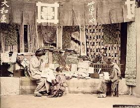 A Japanese cloth store, c.1890 (hand coloured photo) 19th