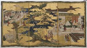 Spring in the Palace, six-fold screen from 'The Tale of Genji' 1650