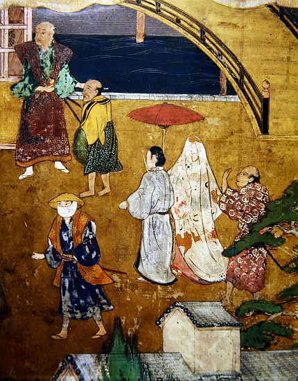 The Arrival of the Portuguese in Japan, detail of a street scene, from a Namban Byobu screen, 1594-1 von Japanese School