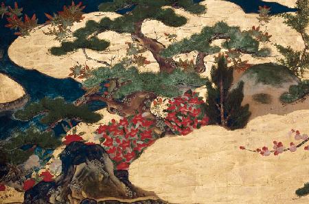 Detail of Spring in the Palace, six-fold screen from 'The Tale of Genji' c.1650