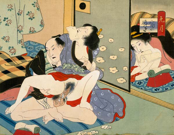 Woman Observing as Couple Have Sex (w/c on silk) von Japanese School