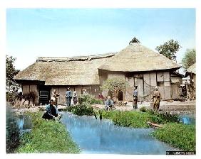 View of a Japanese Farm, c.1900 (hand coloured photo) 19th