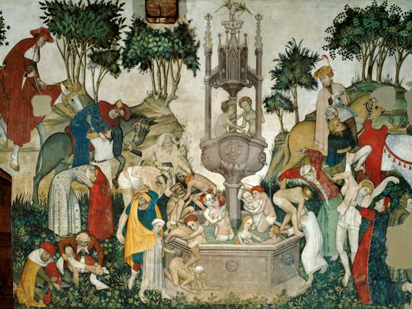 The Fountain of Life, detail of people arriving and bathing in the fountain von Jaquerio