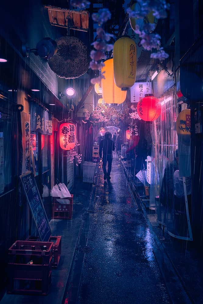 Tokyo Blue Rain von Javier De la