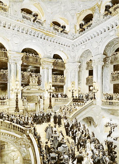 Inauguration of the Paris Opera House, 5th January 1875, 1878 (w/c & white on paper) von Jean-Baptiste Edouard Detaille