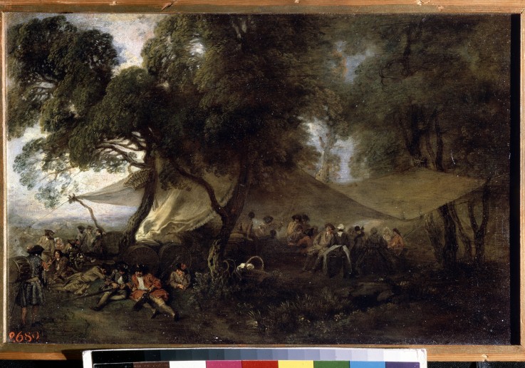 Ruhepause vom Krieg von Jean Antoine Watteau