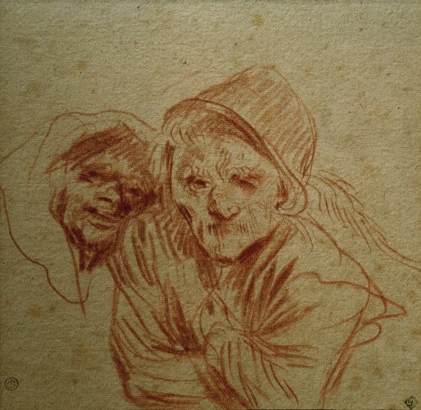 A.Watteau, Zwei grimassierende Alte von Jean-Antoine Watteau