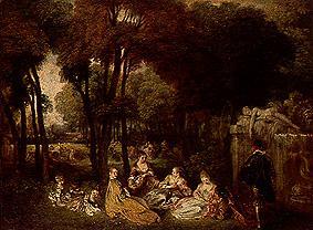 Ländliches Treffen neben einem Brunnen (Les Champs Elysees) von Jean-Antoine Watteau