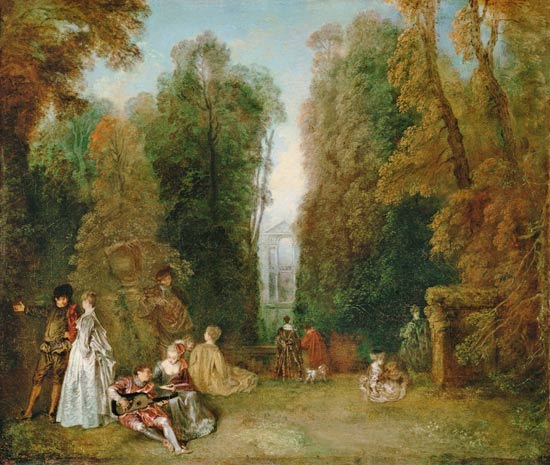 Die Perspektive (Gesellschaft im Park) von Jean-Antoine Watteau