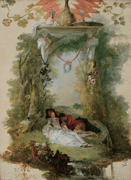 Watteau / Sleeping Lovers / Painting von Jean-Antoine Watteau