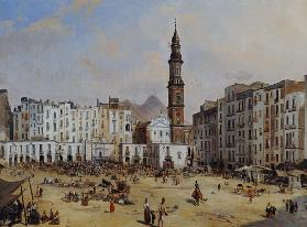 Piazza Mazaniello, Naples (oil on canvas) 1863