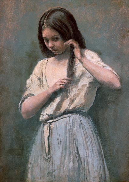 Junges Mädchen beim Kämmen seines Haares von Jean-Baptiste Camille Corot
