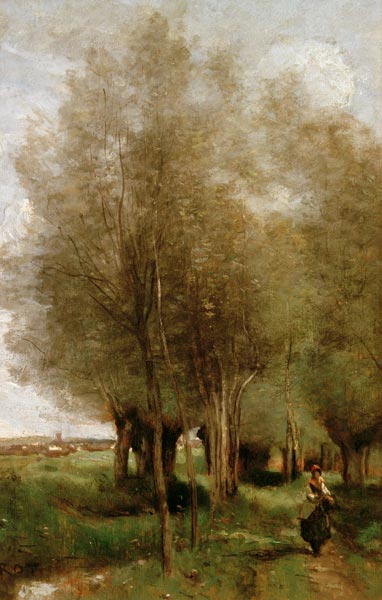 Corot / Peasant woman in field / Oil von Jean-Baptiste Camille Corot